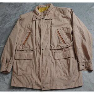 Jeno de Paris Jacket Men's Size 48 Beige Windbreaker Zip Snap Pockets Lined